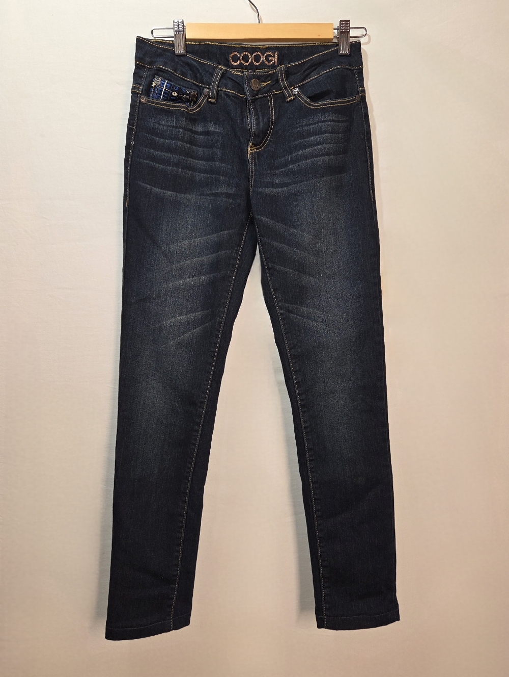 Y2k COOGI Whiskered Embroidered Straight Leg Jeans Sz 3/4 Vintage Streetwear